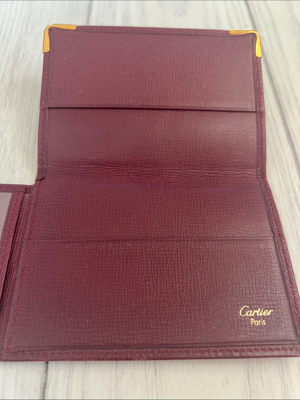 Cartier Burgundy Leather Card with Gold Corner Accents - Picture 4 of 11